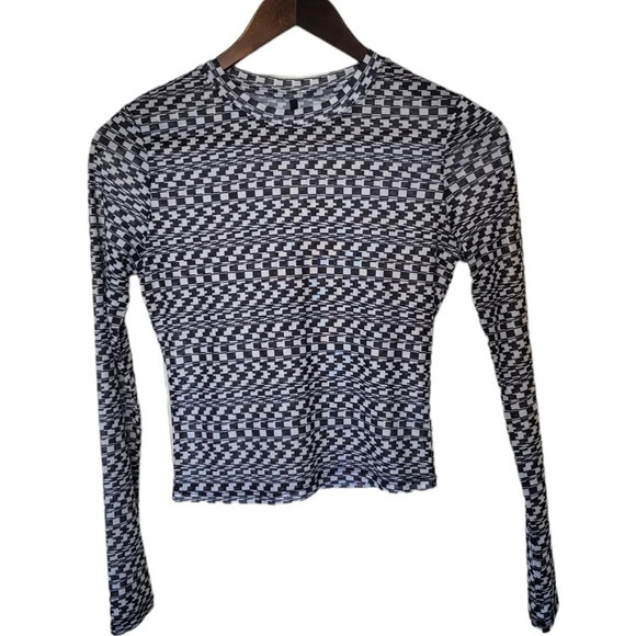 Empyre Sheer Checkered Crop Top Black White Disco Festival Size Small - Picture 2 of 9